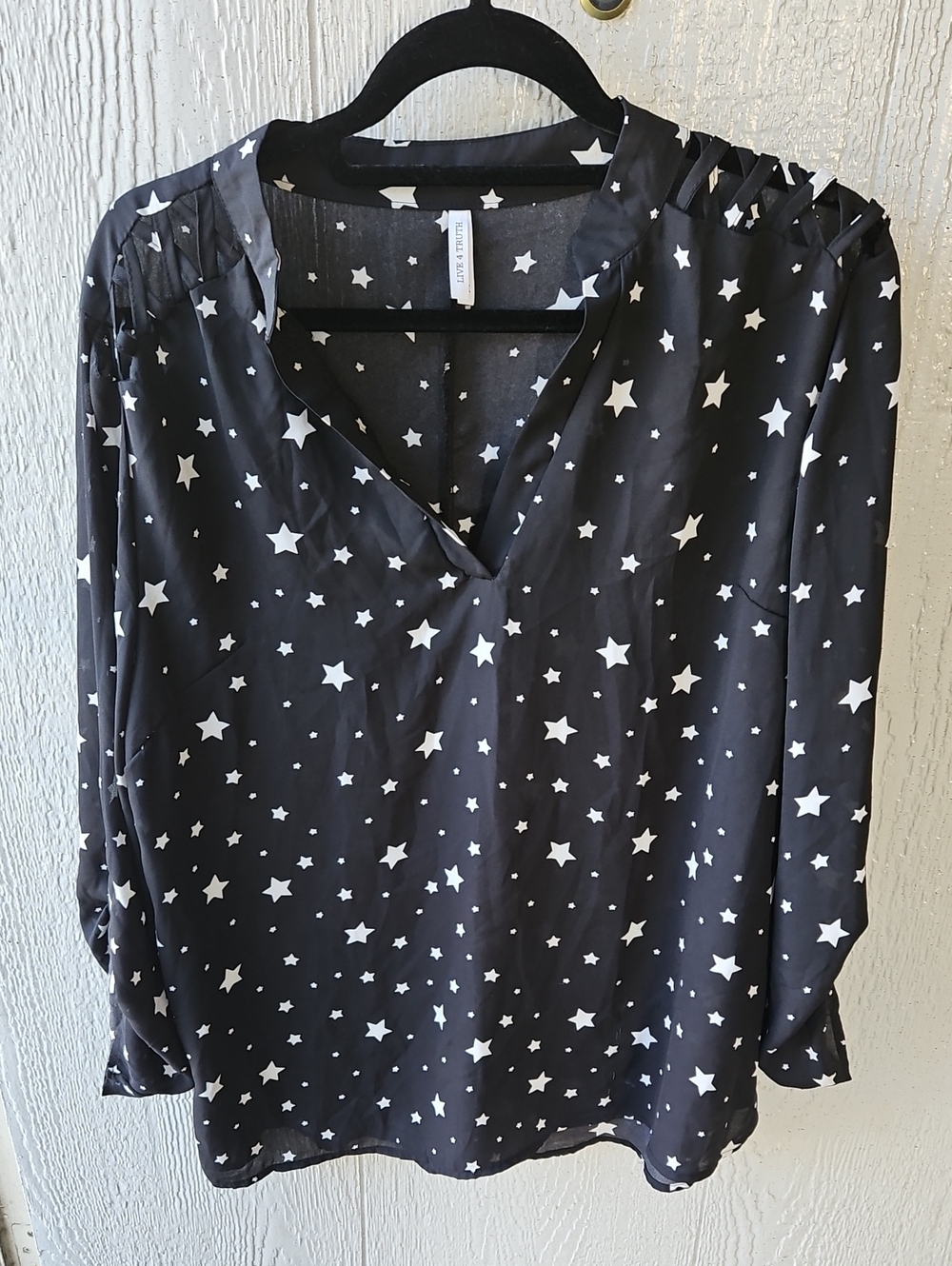 Live 4 Truth Black Star-Print V-Neck Blouse